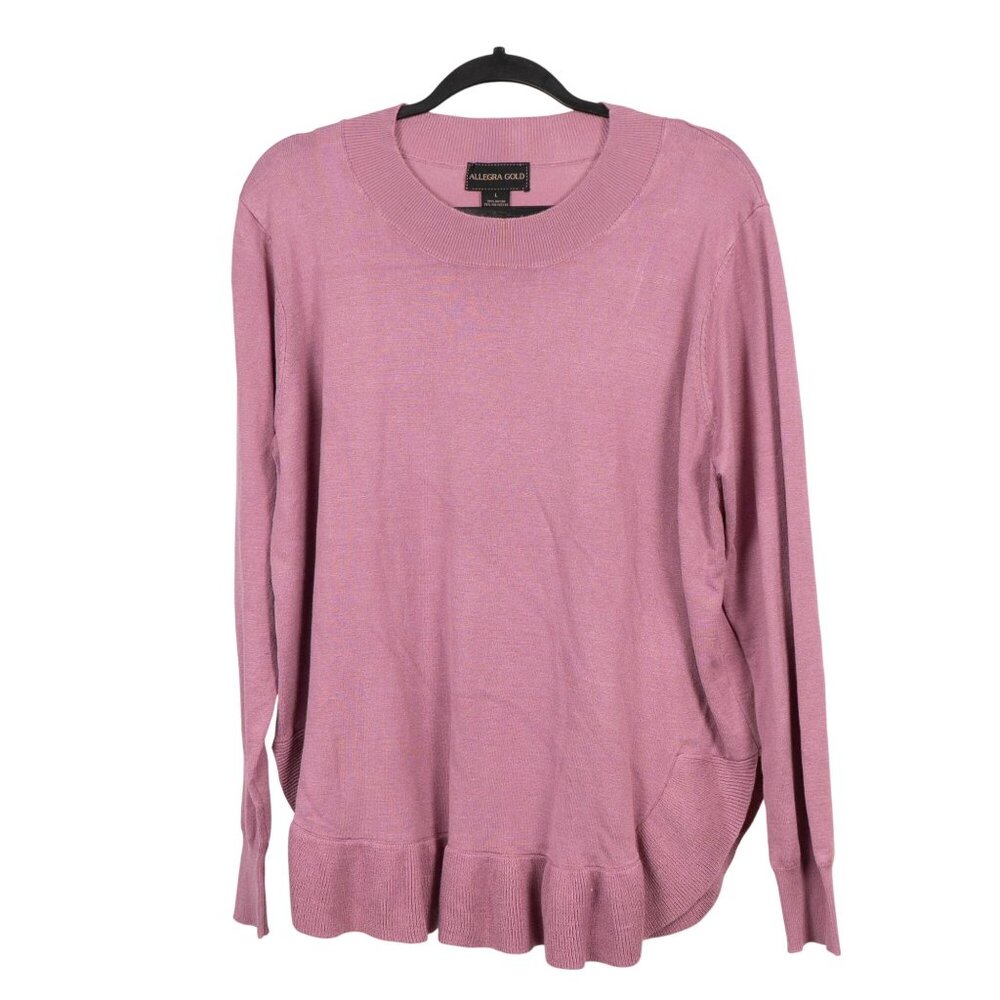 Allegra Gold Sweater L New Dusty Purple Ruffle Hem Grammcore Stretch Cozy Tunic